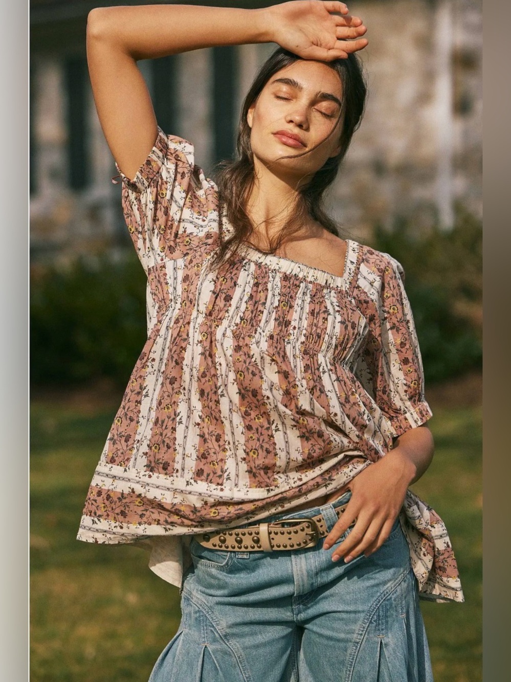 Free People Women's Vintage Lover Floral Print Short Sleeve Blouse